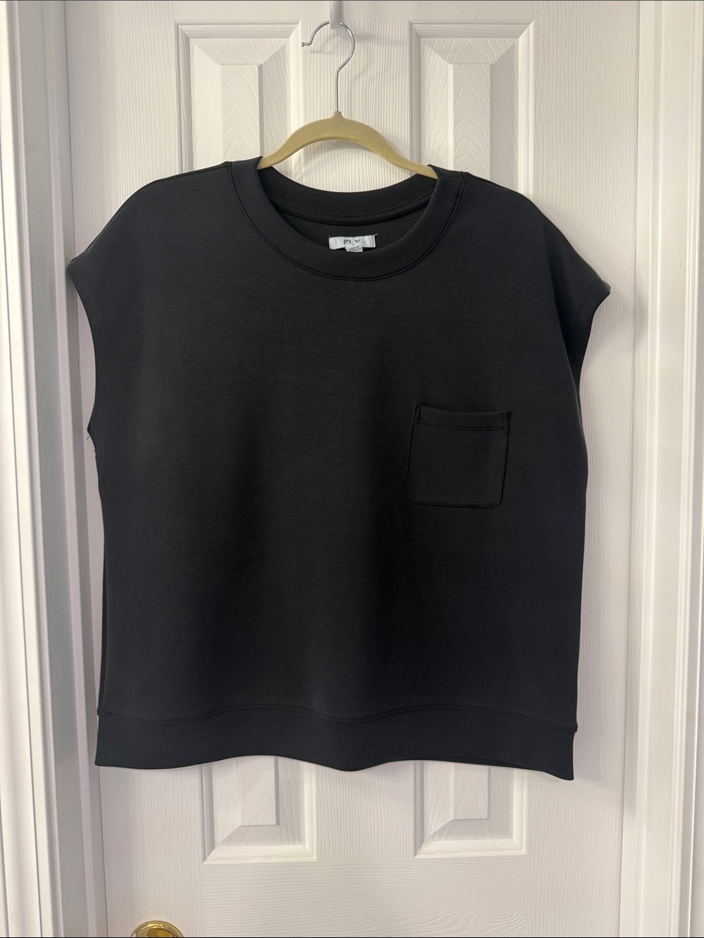 Womens Black Short Sleeve Pocket Sweatshirt